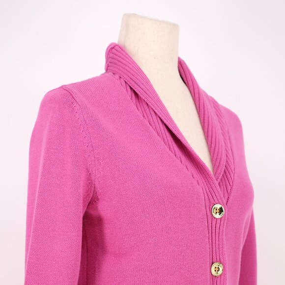 LAUREN RALPH LAUREN Shawl Collar Cardigan Sweater Pink Gold Buttons Size S - Picture 3 of 8